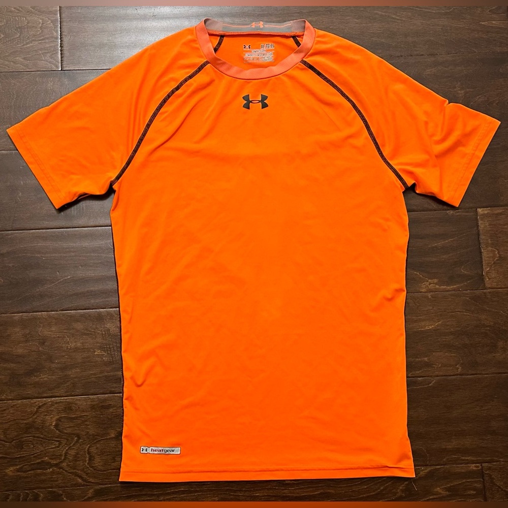 Men’s Under Armour Compression Orange/ Black Short Sleeve Stretch Shirt- Size XL